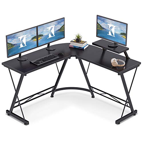 Black L Shaped Desk Home Office Desk with Round Corner.Coleshome Computer Desk with Large Monitor Stand,PC Table Workstation