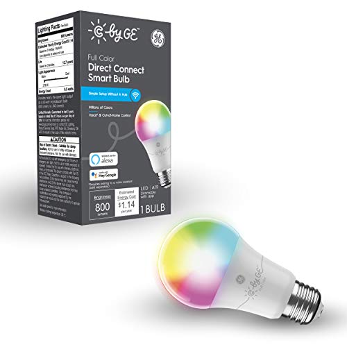 Google Home Without Hub 1 A19 Color Changing Light Bulbs Smart Light Bulb Works with Alexa C by GE Full Color Direct Connect Smart LED Bulb 60W Replacement Bluetooth/Wi-Fi Light Bulb 1-Pack