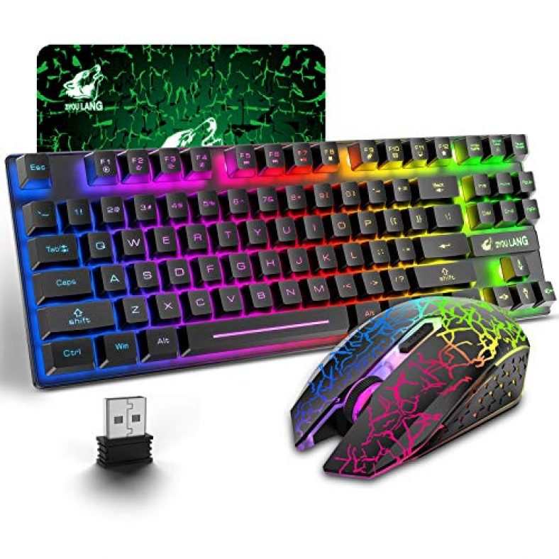 Wireless Gaming Keyboard and Mouse Combo with 87 Key Rainbow LED