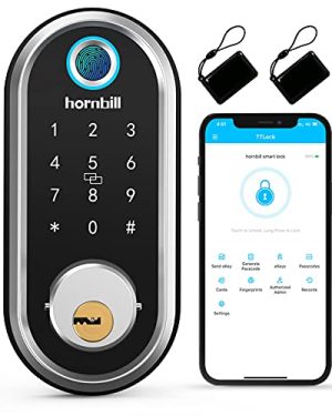 Smart Lock, hornbill Fingerprint Deadbolt Lock with Touchscreen Keypad, Keyless Entry Front Door Lock, Bluetooth Electronic Digital Lock with App Control, Auto Lock, Keys, IC Cards and Code for Homes