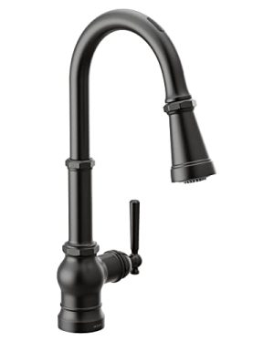 Moen Paterson Matte Black Smart Faucet Touchless Pull Down Sprayer Kitchen Faucet with Voice Control and Power Boost, S72003EVBL