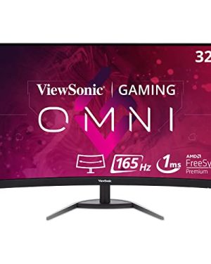 ViewSonic OMNI VX3268-PC-MHD 32 Inch Curved 1080p 1ms 165Hz Gaming Monitor with FreeSync Premium, Eye Care, HDMI and Display Port