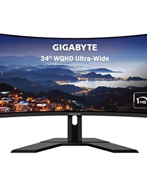 GIGABYTE G34WQC A 34" 144Hz Ultra-Wide Curved Gaming Monitor, 3440 x 1440 VA 1500R Display, 1ms (MPRT) Response Time, 90% DCI-P3, VESA Display HDR400, FreeSync Premium, BLACK (G34WQC A-SA)