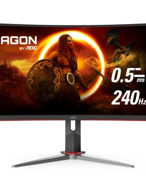 AOC C27G2Z 27" Curved Frameless Ultra-Fast Gaming Monitor, FHD 1080p, 0.5ms 240Hz, FreeSync, HDMI/DP/VGA, Height Adjustable, 3-Year Zero Dead Pixel Guarantee, Black, 27" FHD Curved