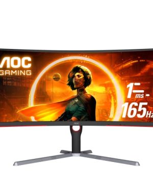 AOC CU34G3S 34" Frameless Curved Ultrawide Gaming Monitor, WQHD 3440 x1440, 165Hz 1ms, FreeSync Premium, Height Adjustable, 3-Year Zero-Bright-dot