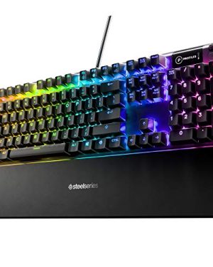 SteelSeries Apex 5 Hybrid Mechanical Gaming Keyboard – Per-Key RGB Illumination – Aircraft Grade Aluminum Alloy Frame – OLED Smart Display (Hybrid Blue Switch)