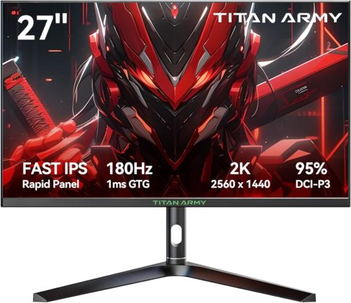 Titan Army P27A2R 27 Inch Gaming Monitor, Fast IPS QHD 2560 x 1440p, 180Hz 1ms GTG Vertical Monitor, Adaptive Sync, 95% DCI-P3, Height Pivot Stand, Eye Care, VESA, HDMI 2.1 144Hz, DisplayPort 1.4